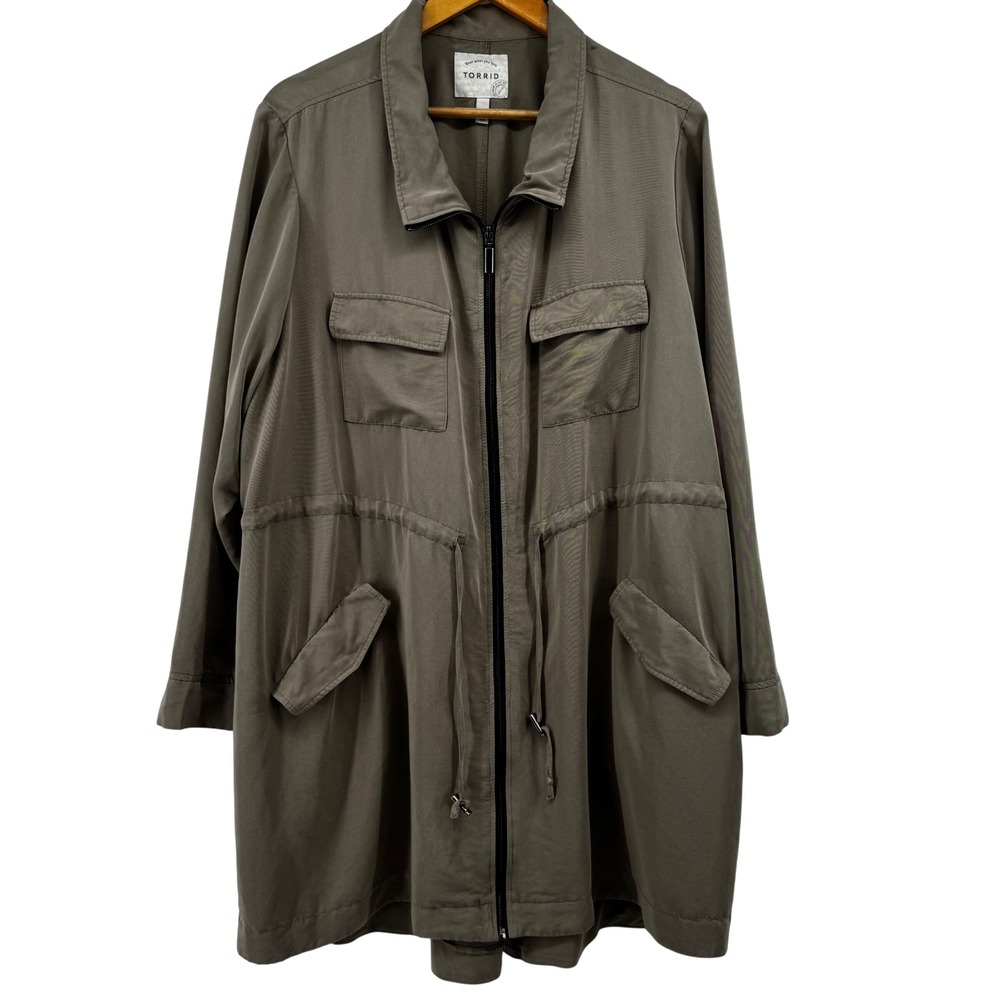 Torrid Women 3 Tan Utility Anorak Jacket Full Zip Drawstring Waist Coat 3X